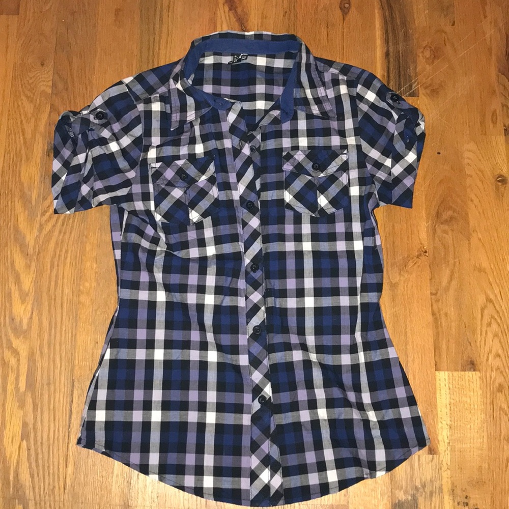 Checkered button up tee